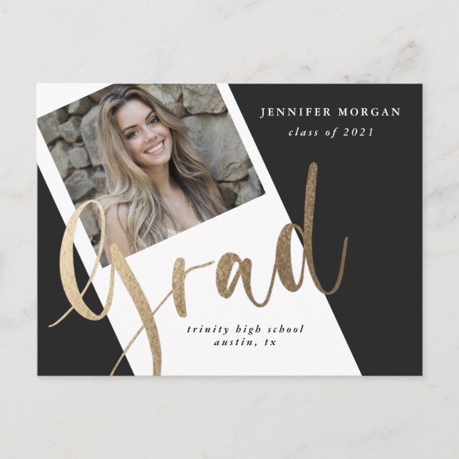 photo gold graduation photo announcement postcard (Front)