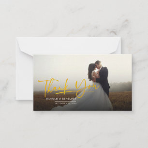 Photo Gold Hand-Lettered Wedding Thank You Card