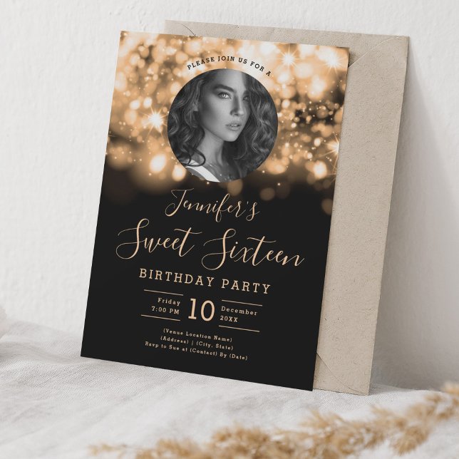PHOTO Gold Hollywood Lights Sweet 16 Party Invitation (PHOTO Gold Hollywood Lights Sweet 16 Party Invitation)