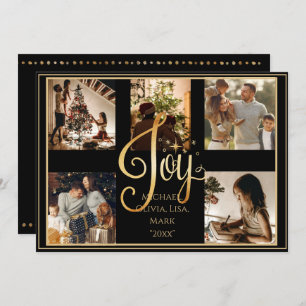 Photo Gold Joy Script Christmas Xmas Holiday Card