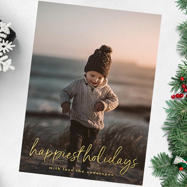 Photo | Gold Lettering Happiest Christmas Foil Holiday Card (Creator Uploaded)