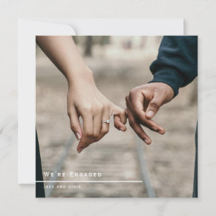 Photo, gold script engaged announcement party card