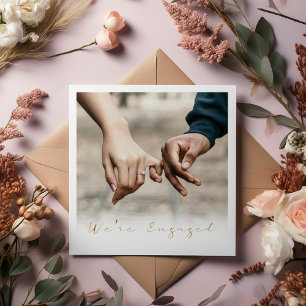 Photo, gold script engaged announcement party card