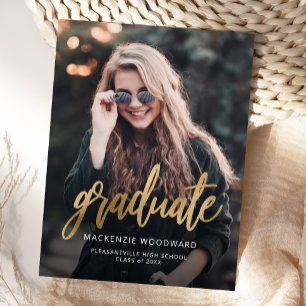 Photo Gold Script Graduation Announcement Postcard