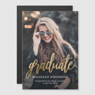 Photo Gold Script Magnetic Graduation Announcement