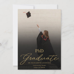 Photo Gold Script PhD Degree Graduation Party Invitation