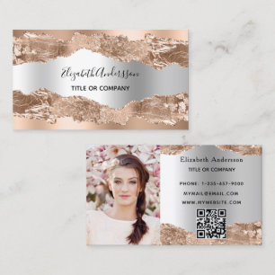 Photo gold silver agate marble qr code business card