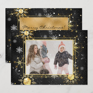 Photo Gold Snowflake Christmas Xmas Holiday Card