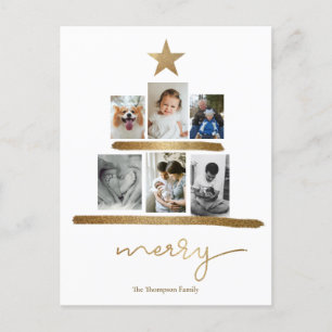 Photo Gold Tree Collage Merry Christmas 2020 Holiday Postcard