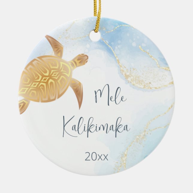 PHOTO | Gold Turtle | Hawaiian Christmas |  Ceramic Tree Decoration (Front)