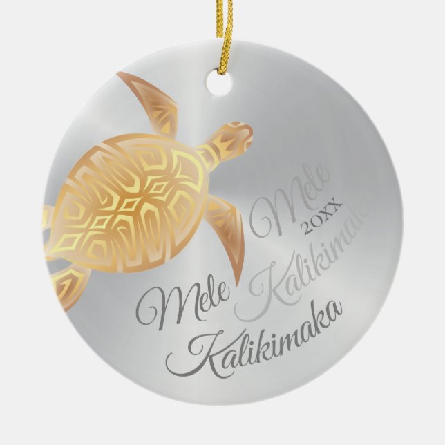 PHOTO Gold Turtle | Mele Kalikimaka | Ceramic Tree Decoration (Front)