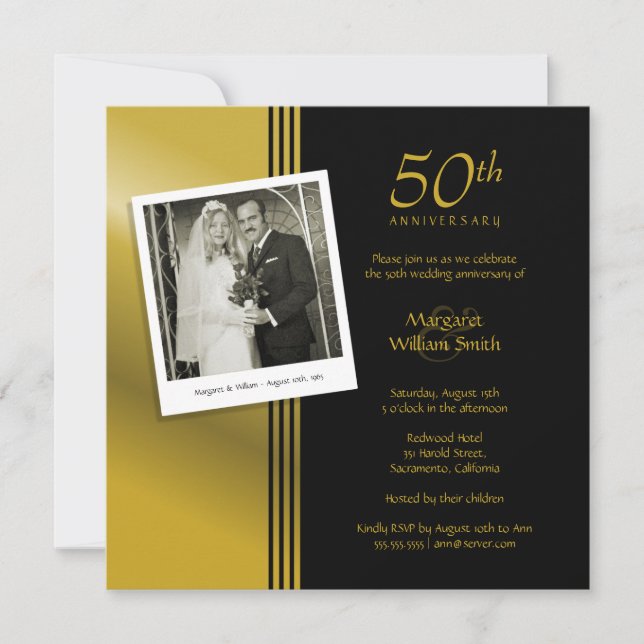 Photo Golden 50th Wedding Anniversary Party Invitation (Front)