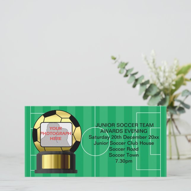 Photo Golden soccer award invitation photo card (Standing Front)