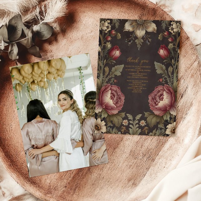 Photo Goth Floral Victorian Bridal Shower Thank You Card (Creator Uploaded)