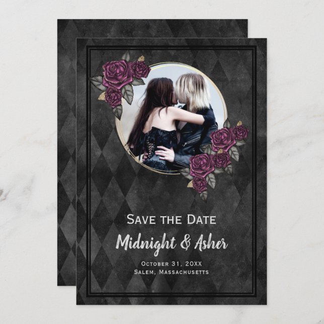 Photo Gothic Roses Save The Date (Front/Back)
