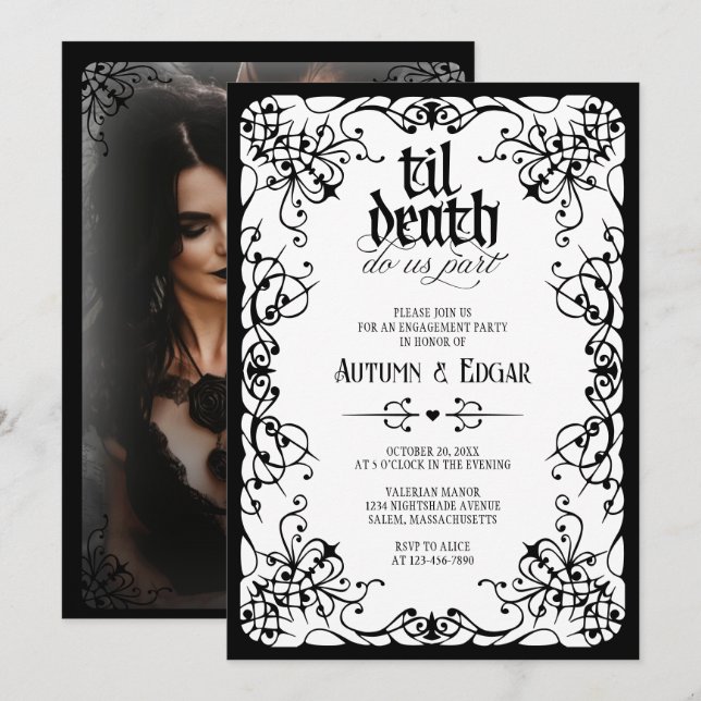 Photo Gothic Til Death Engagement Party Invitation (Front/Back)
