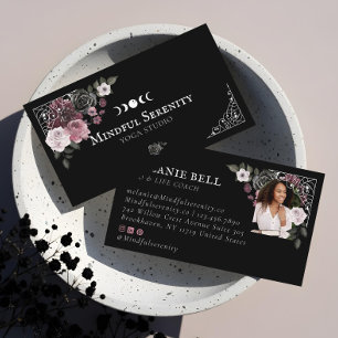 Photo Gothic Watercolor Floral Holistic Wellness Business Card