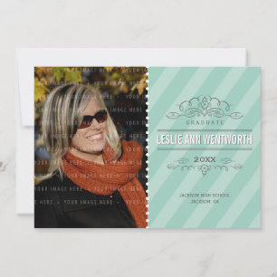 PHOTO GRAD ANNOUNCEMENT diagonal stripe mint green