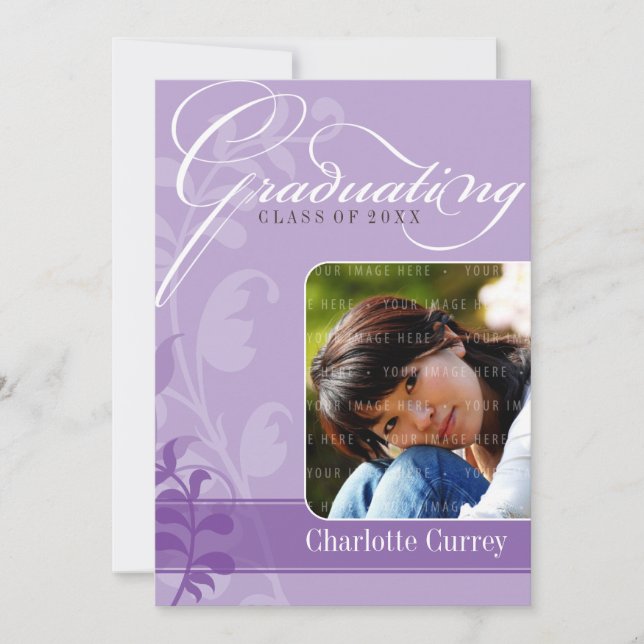 PHOTO GRAD ANNOUNCEMENT elegant purple (Front)