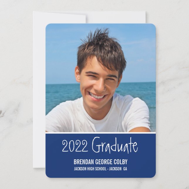 PHOTO GRAD INVITE simple plain royal navy blue (Front)