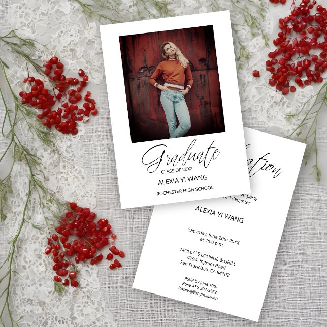 Photo Grad Whimsical Modern Calligraphy Graduation (Photo Graduate Whimsical Modern Calligraphy Graduate Invitation Card.)