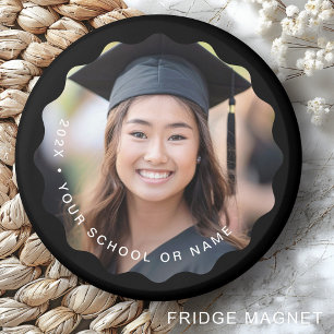 Photo grad year name school graduation wavy black magnet