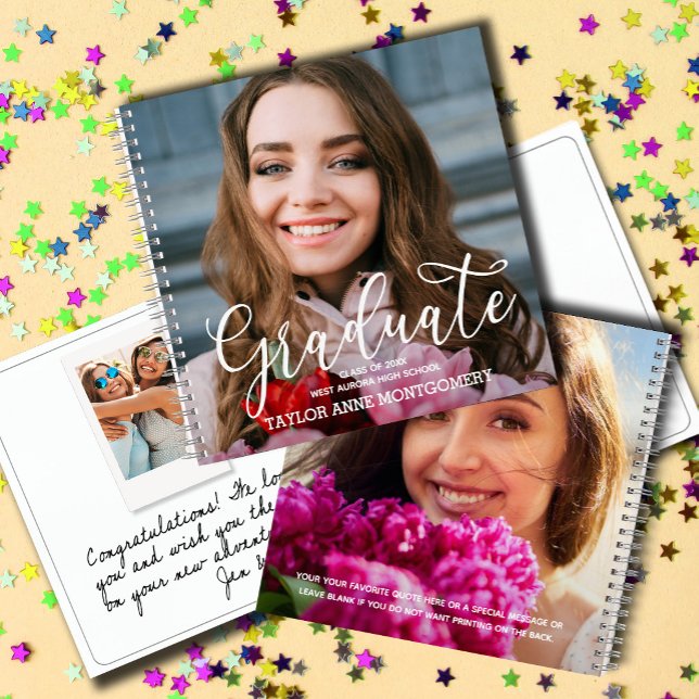 Photo Graduate Best Wishes Guest Book (Graduation party guest book with photo on front and back and room inside for messages and photos)