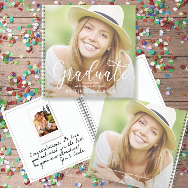 Photo Graduate Best Wishes Guest Book (CHOOSE your page style, spine color, soft or hard cover and add a personal message on the back.)