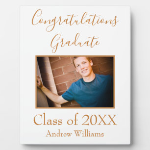 Photo Graduate Class of 20XX Brown and White Invi Plaque