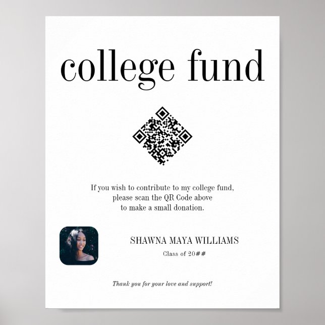 Photo Graduate College Fund Donation QR Code Sign (Front)