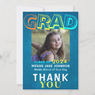 Photo graduate colourful 8th grade grad typography thank you card