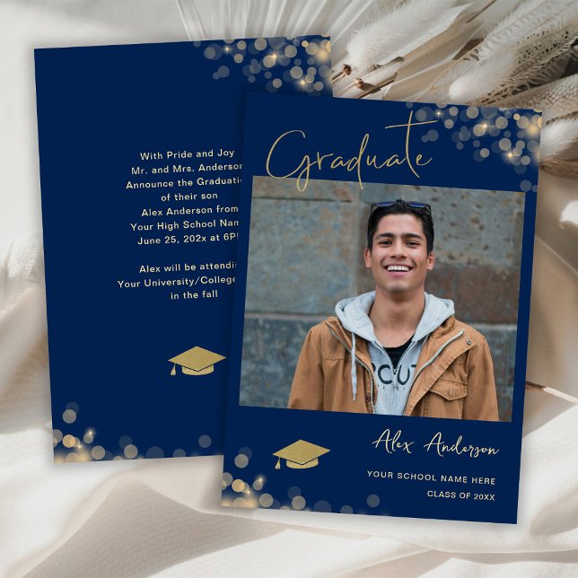 Photo Graduate Elegant Navy Blue Announcement (Creator Uploaded)