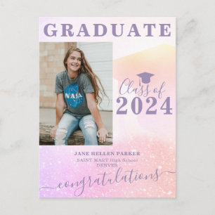 Photo graduate girly graduation announcement postcard