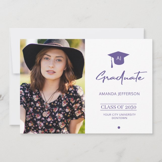 Photo graduate graduation announcement purple (Front)