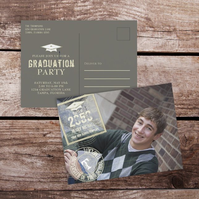 Photo Graduate Modern Elegant Minimalist Gold Postcard (Creator Uploaded)