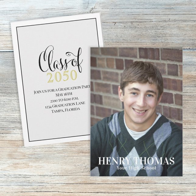 Photo Graduate Modern Simple Class Of Black Gold Invitation (Creator Uploaded)
