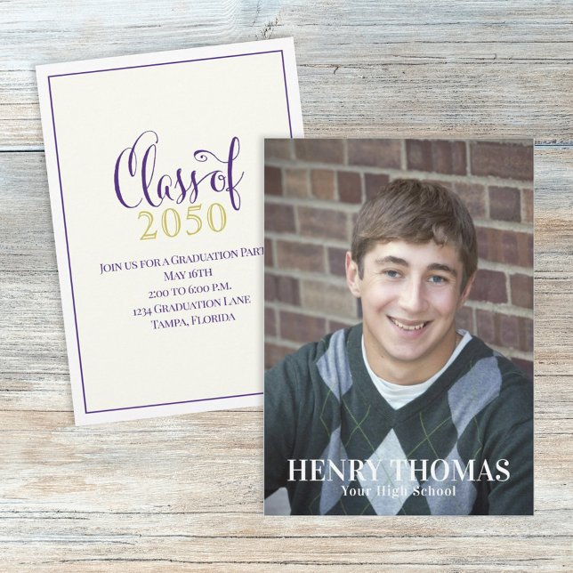 Photo Graduate Modern Simple Class Of Purple Gold Invitation (Creator Uploaded)