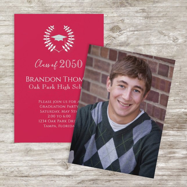 Photo Graduate Modern Simple Elegant Red Invitation (Creator Uploaded)