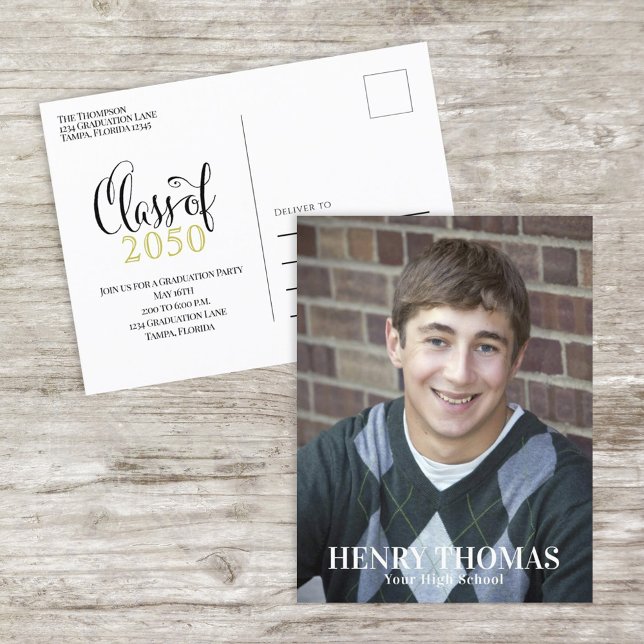 Photo Graduate Modern Simple Minimalist Gold Black Postcard (Creator Uploaded)