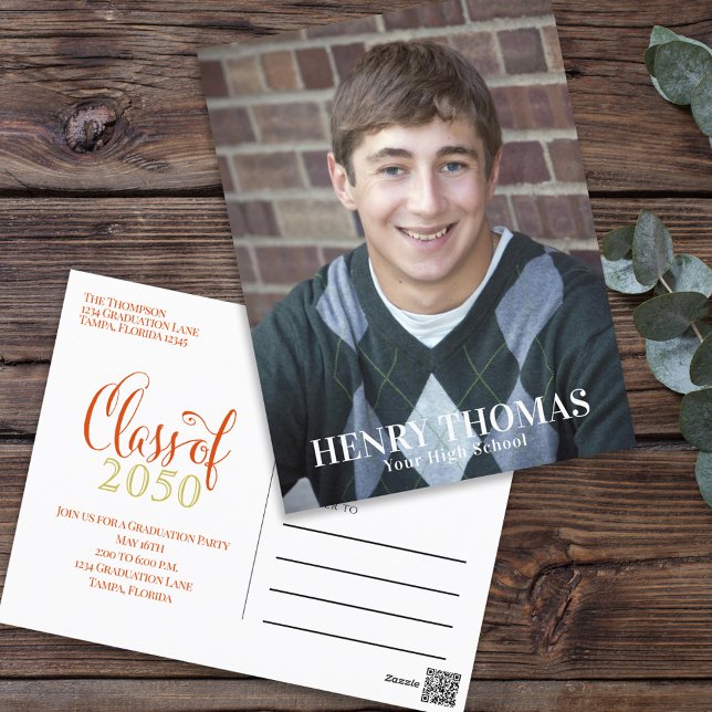 Photo Graduate Modern Simple Minimalist Orange Postcard (Creator Uploaded)