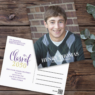 Photo Graduate Modern Simple Minimalist Purple Postcard