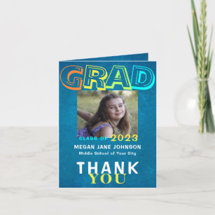Photo graduate typography middle school grad thank you card