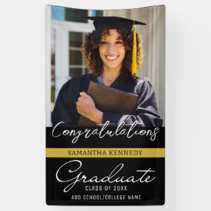 Photo Graduation 2025 Congrats Grad Black And Gold Banner