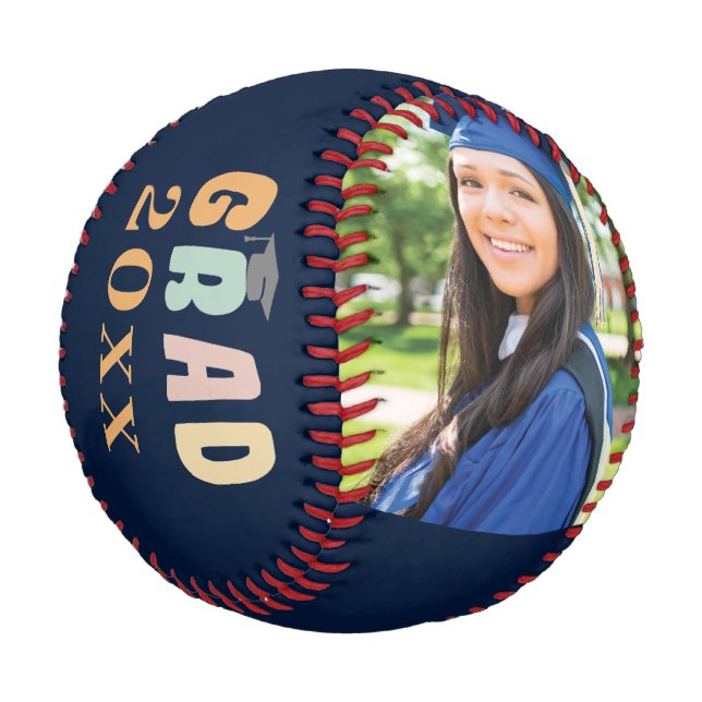Photo Graduation 2025 Keepsake Script Custom Grad Baseball (Angled)