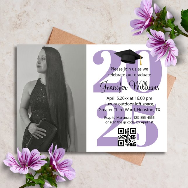 photo graduation 2025 party qr code purple chic  invitation (Creator Uploaded)