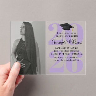 photo graduation 2025 party qr code purple script acrylic invitations