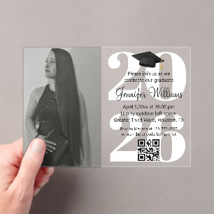 photo graduation 2025 party qr code white script acrylic invitations