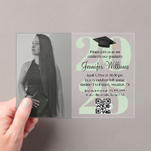 photo graduation 2026 party qr code green script acrylic invitations