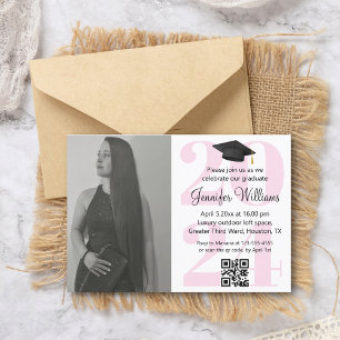 photo graduation 2026 party qr code minimal pink invitation