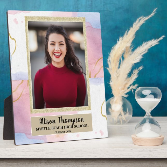 Photo Graduation Abstract Pink Blue Tabletop   Plaque (Side)